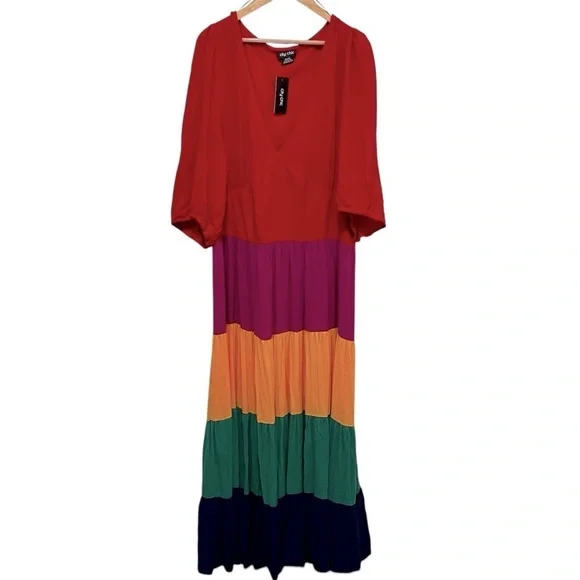 City Chic Color Block Multi Willow Tiered Maxi Dress Size XXL (24) NWT - Picture 3 of 12